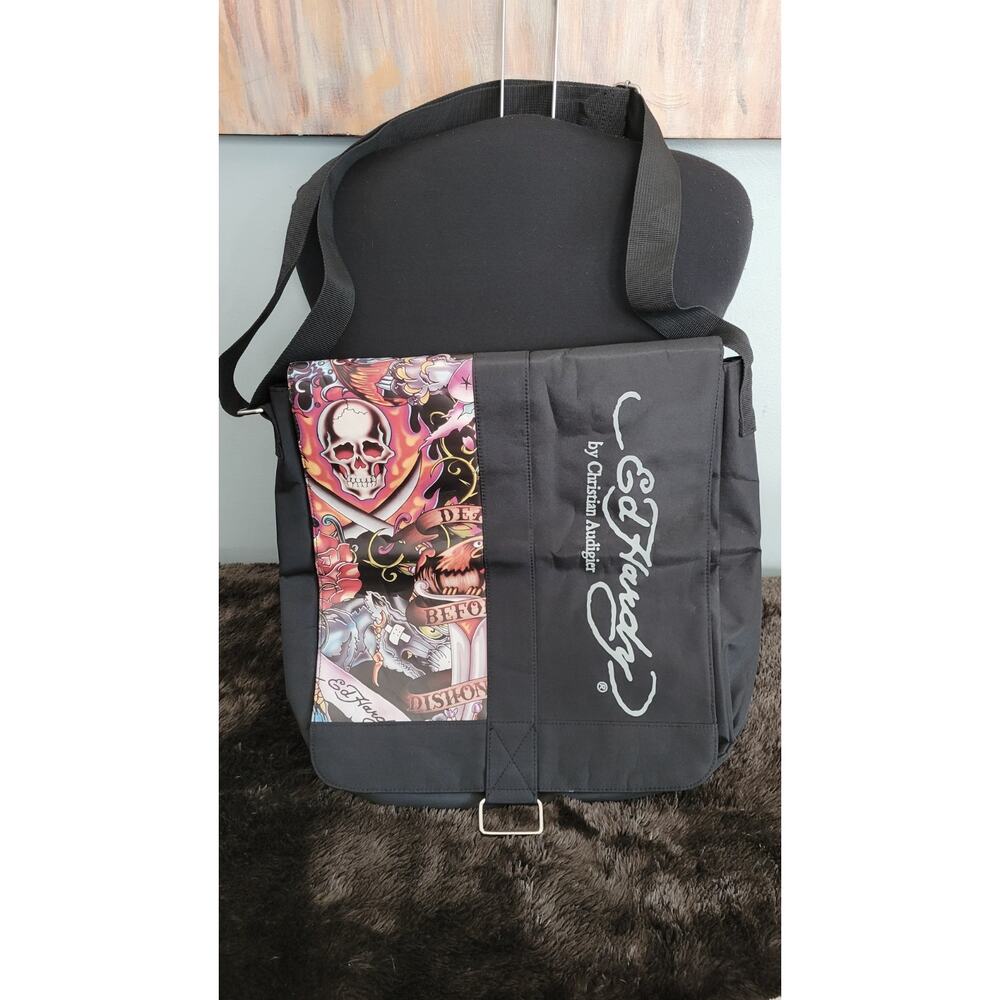 Vintage Y2K Ed Hardy Messenger Bag Skull Crossbody Laptop Bag Christian Audigier